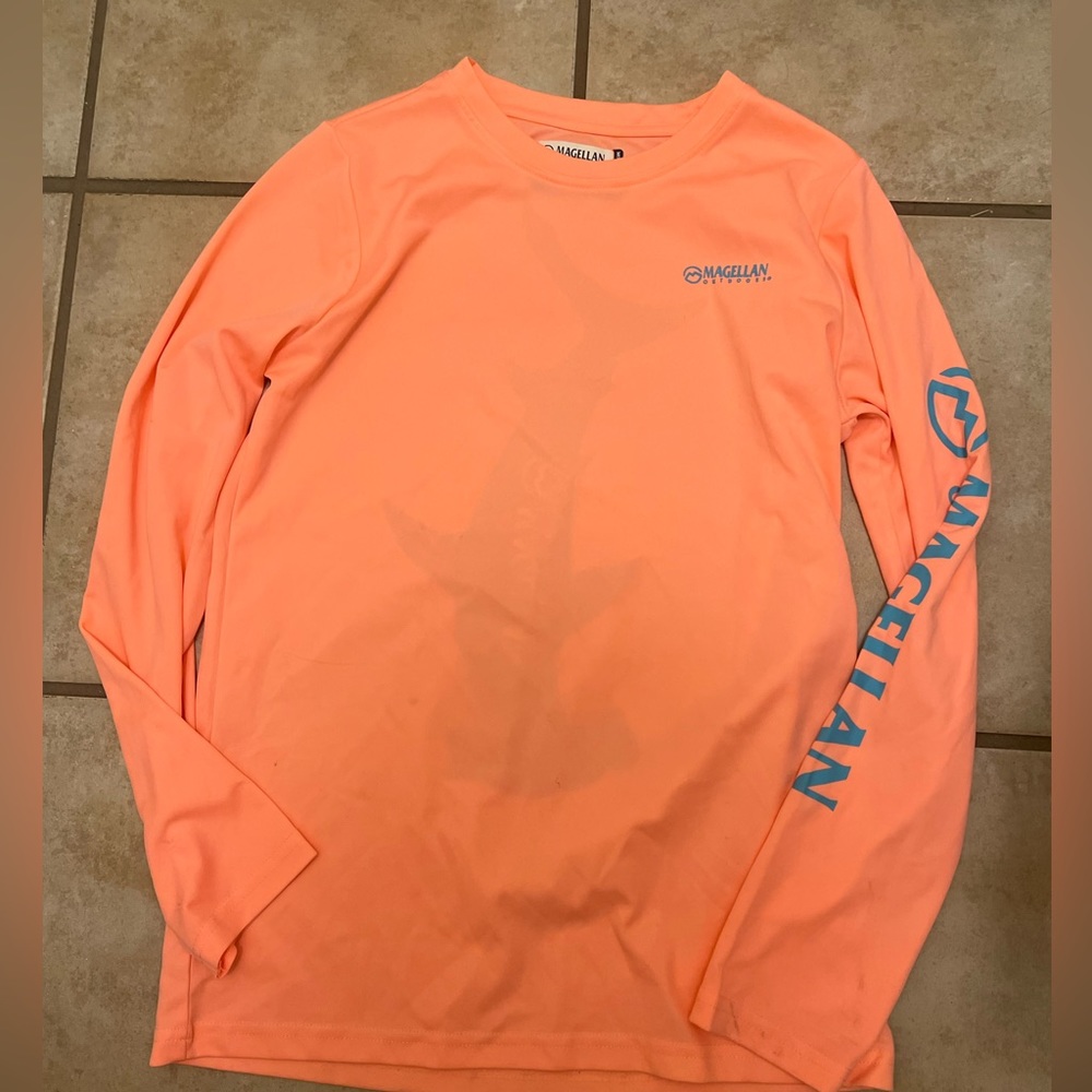 Kids youth Magellan orange blue long sleeve fishing Rashguard